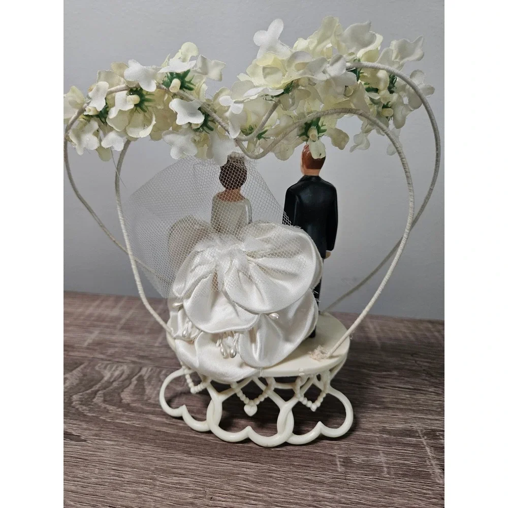 Vintage Wedding Cake Topper Lot 4pc Wilton Bride Groom Retro Lace Floral 1993